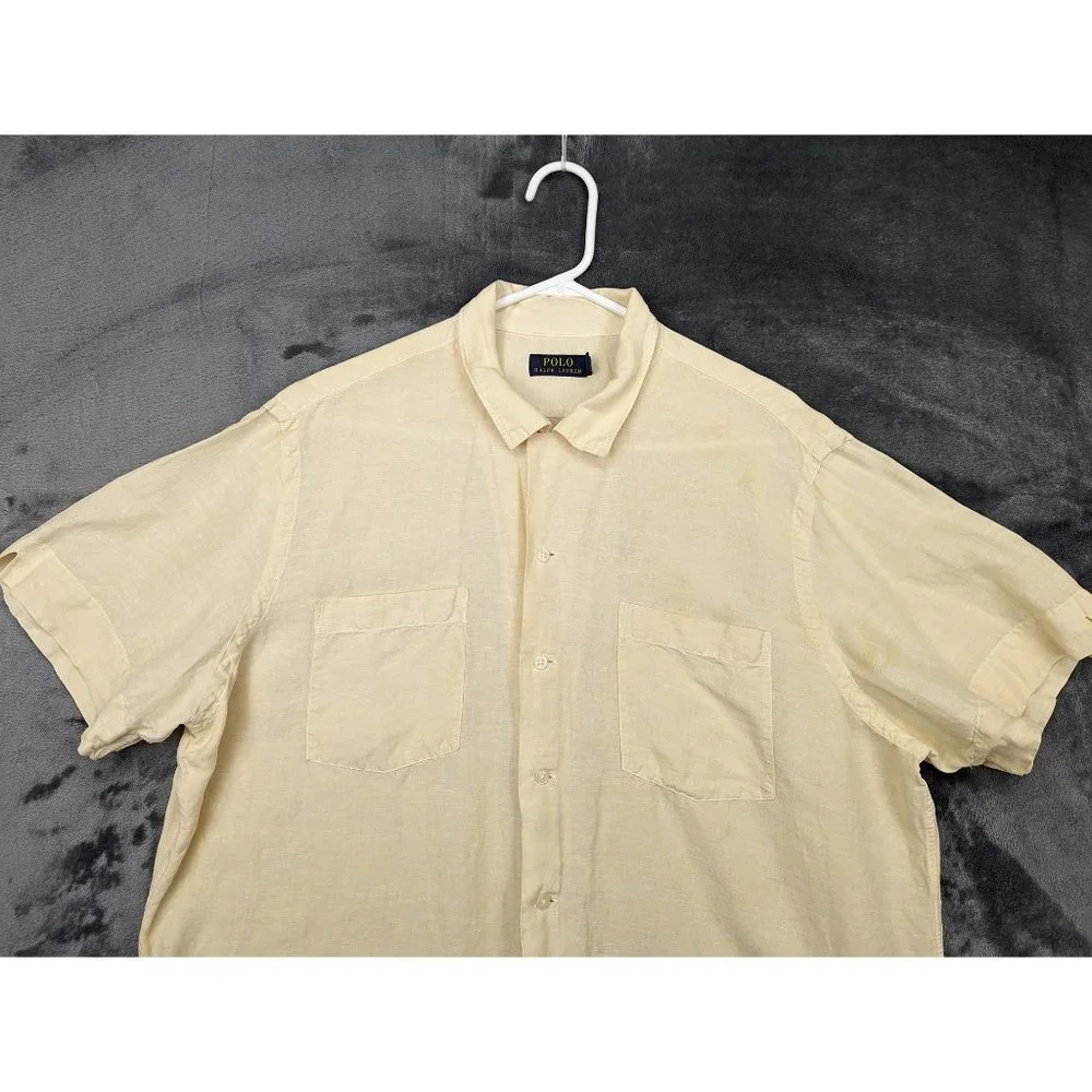 Polo Ralph Lauren Shirt Mens XL Silk Linen Blend Short Sleeve Button Up Yellow - Picture 5 of 16